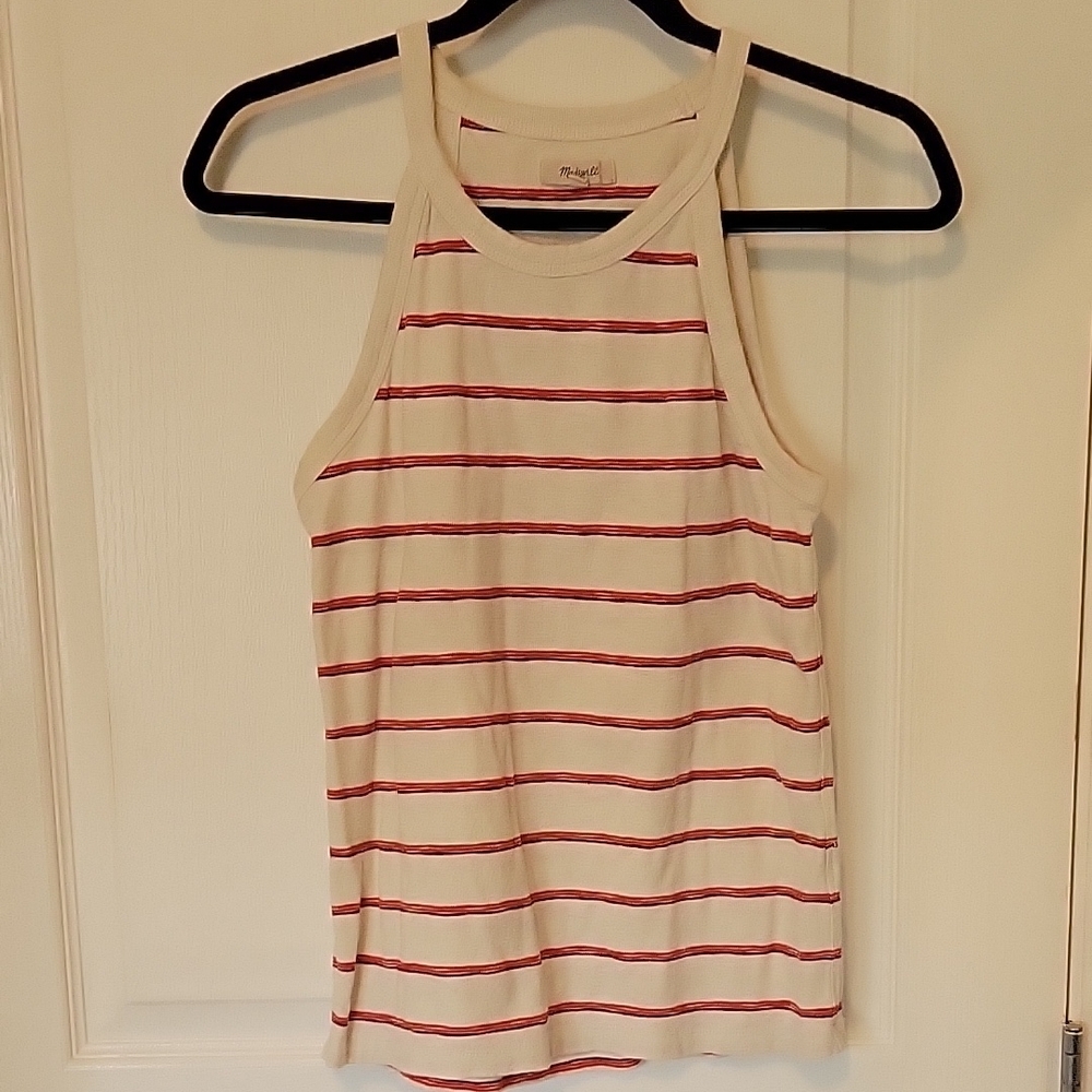 White and Red Striped Scoop Neck Tank Top